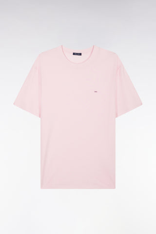 T-shirt rose uni en lyocell et coton coupe droite