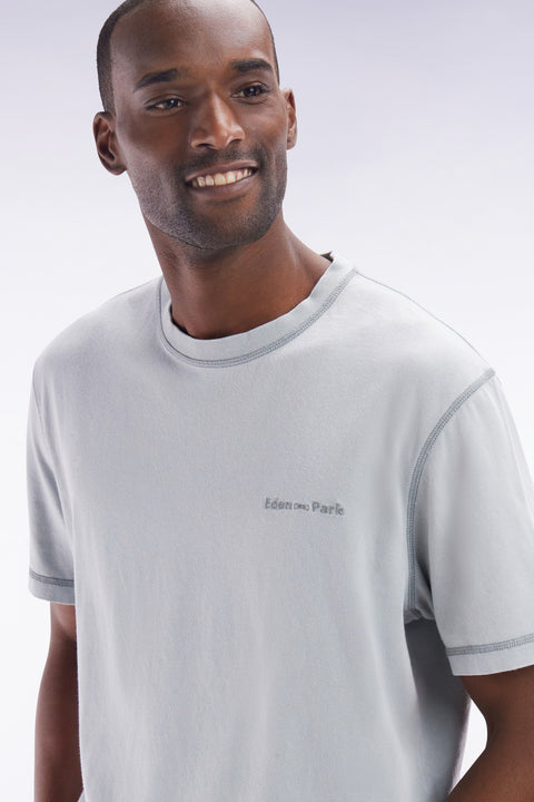 T-shirt en coton gris moyen surteint coupe décontractée - Image 3