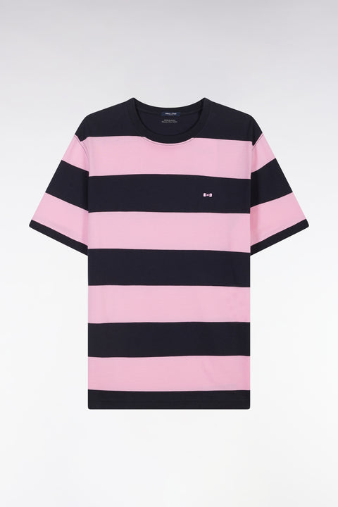 Straight-fit striped navy and pink Pima cotton T-shirt - Image 2