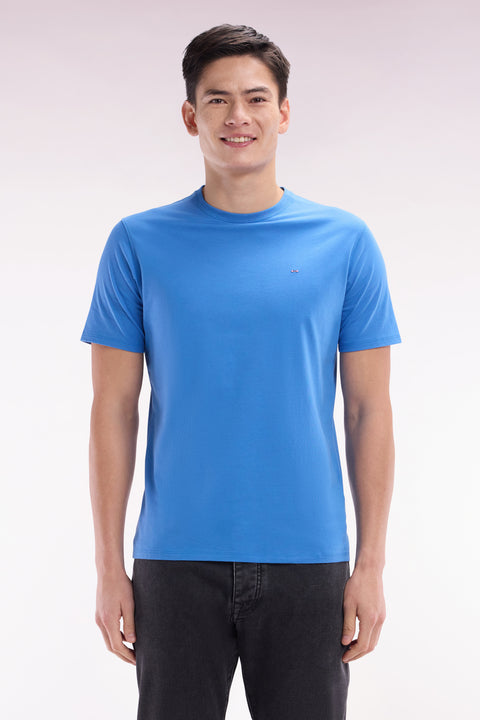 T-shirt en coton Pima bleu coupe droite - Image 1