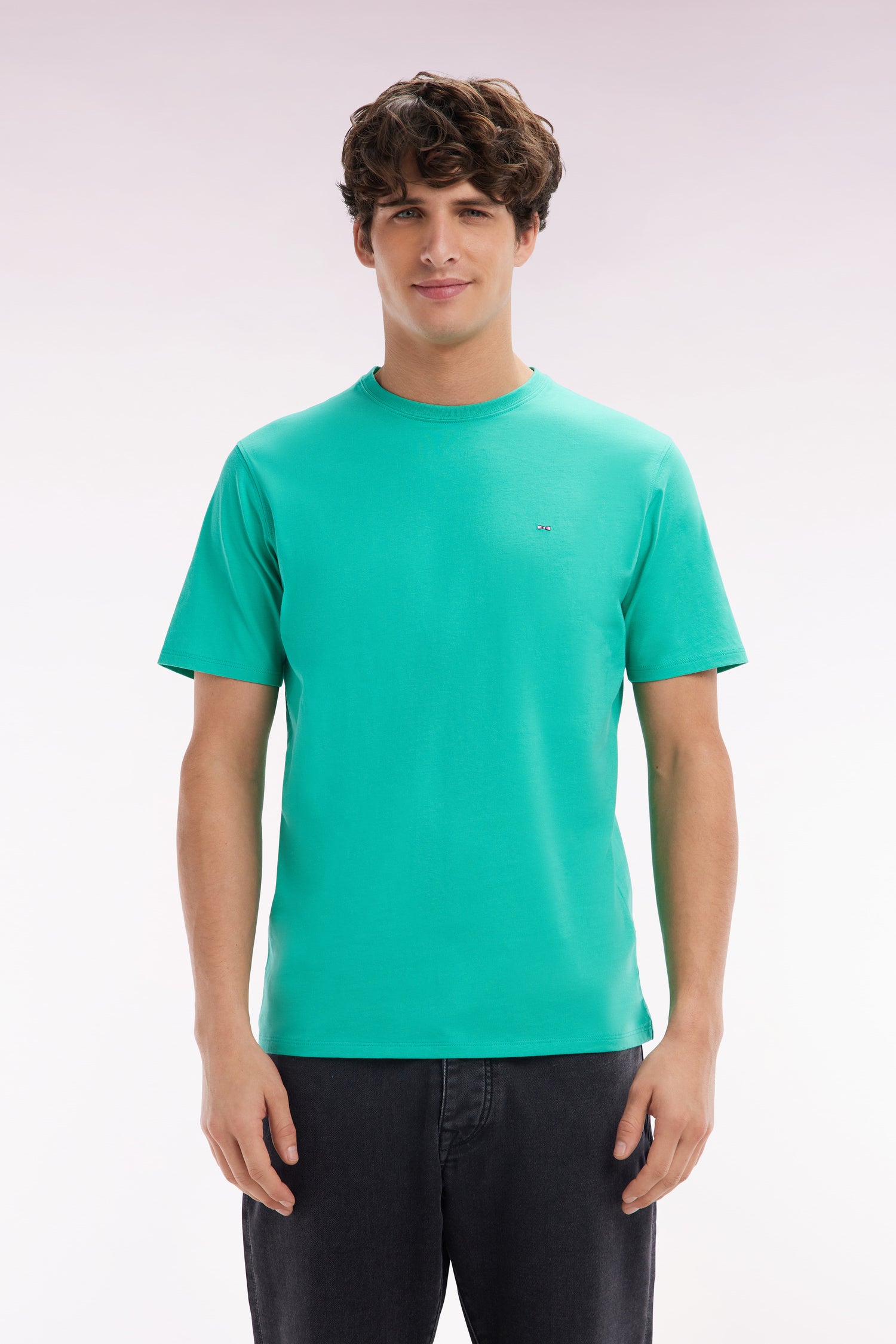 T-shirt en coton Pima vert coupe droite