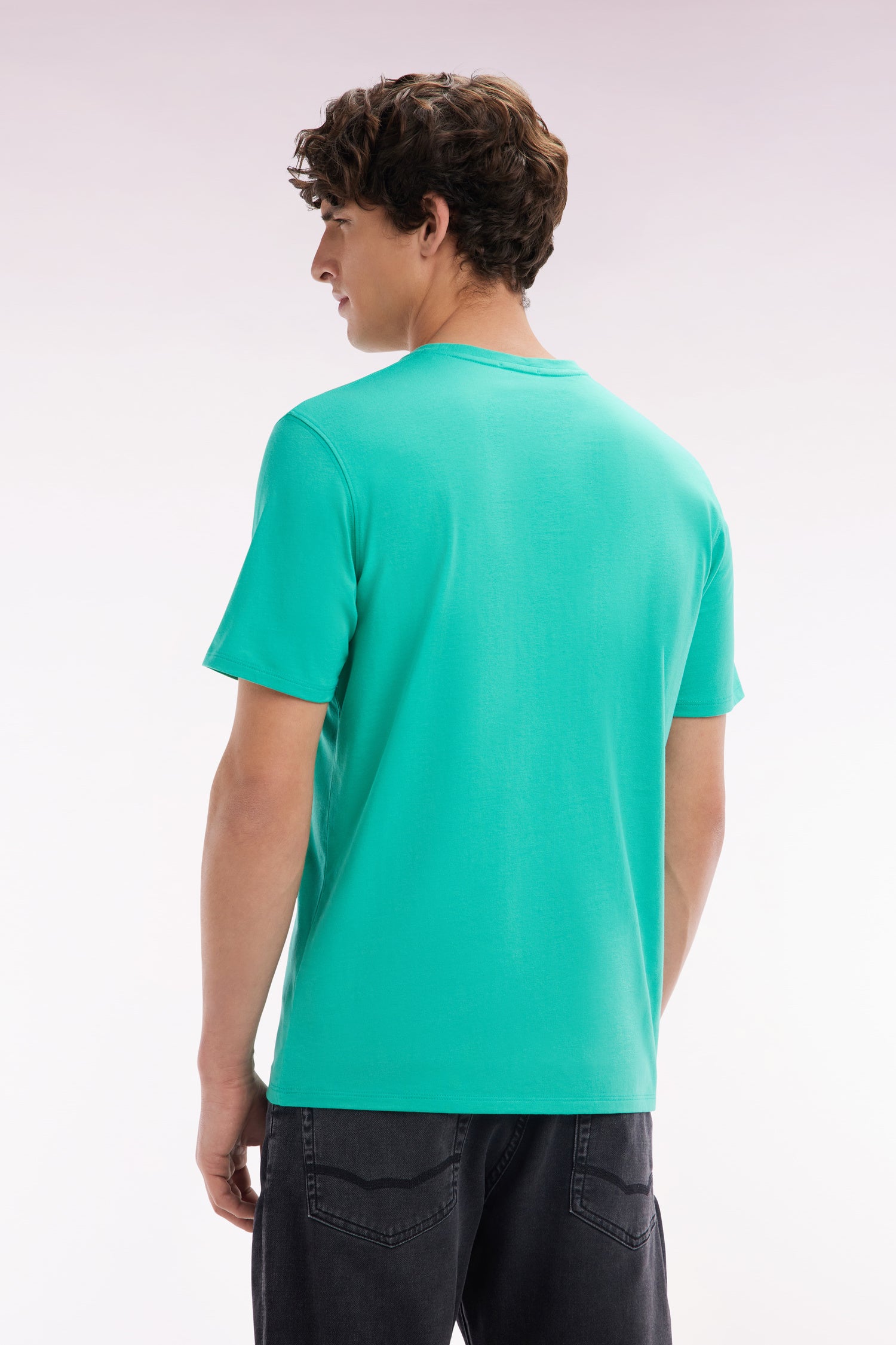 T-shirt en coton Pima vert coupe droite