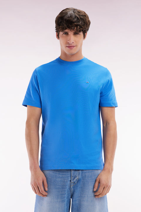 T-shirt en coton Pima bleu broderie dos coupe droite - Image 1