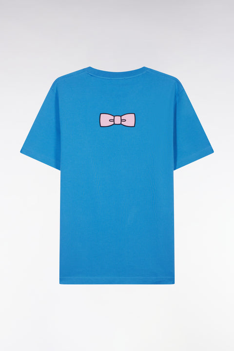 T-shirt en coton Pima bleu broderie dos coupe droite - Image 2