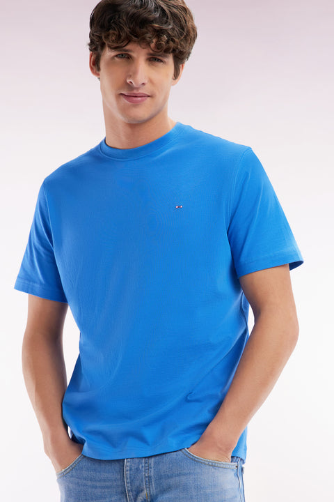 T-shirt en coton Pima bleu broderie dos coupe droite - Image 3