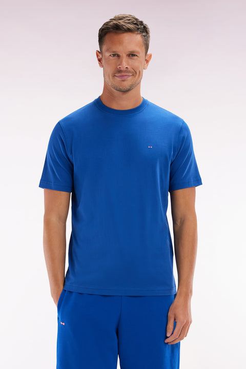 T-shirt en coton Pima bleu foncé broderie dos coupe droite - Image 1