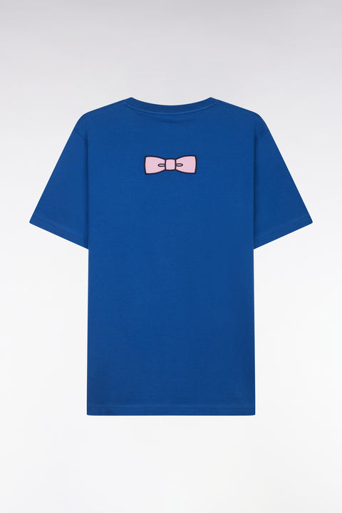 T-shirt en coton Pima bleu foncé broderie dos coupe droite - Image 2