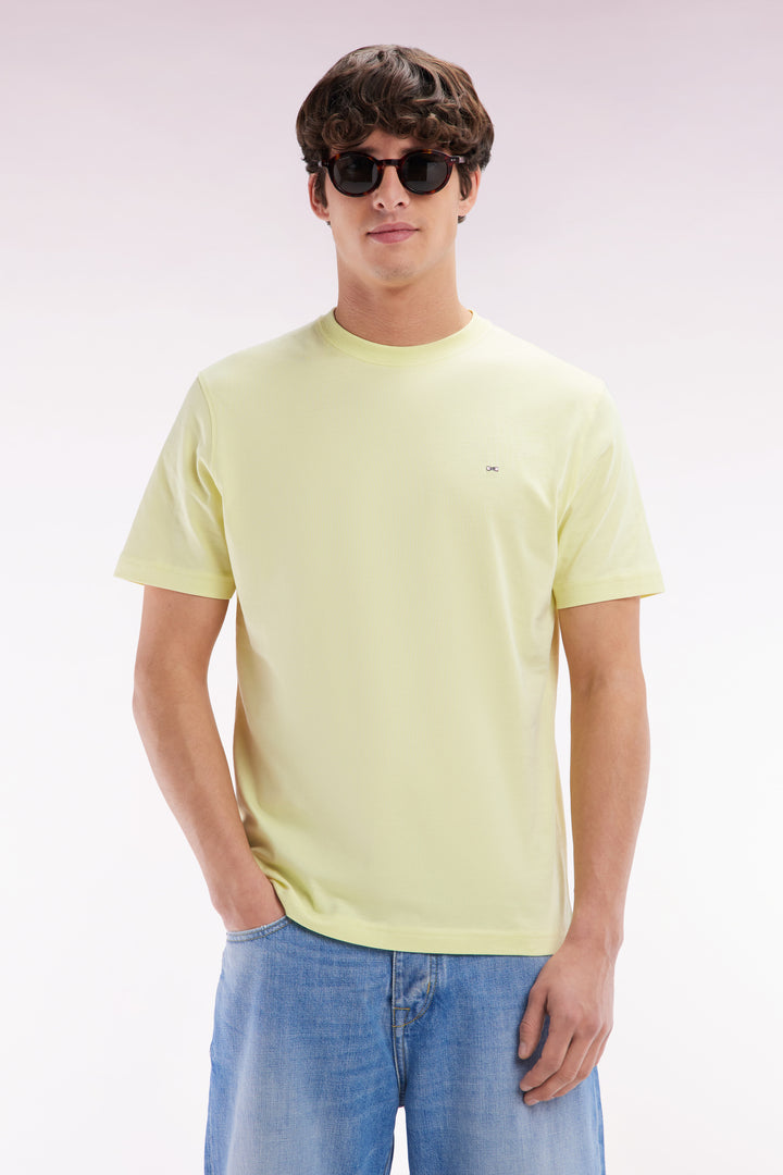 T-shirt en coton Pima jaune broderie dos coupe droite