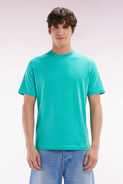 T-shirt en coton Pima vert broderie dos coupe droite - Image 1