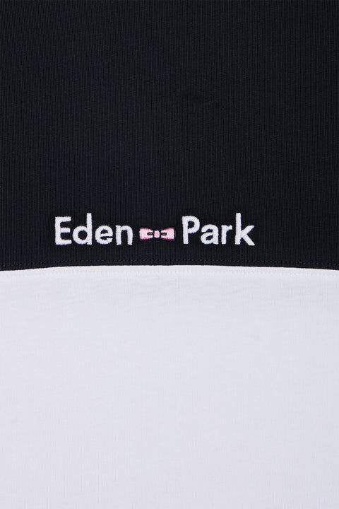 T-shirt brodé en coton bicolore blanc coupe droite - Image 2