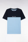Straight-fit two-tone sky blue embroidered cotton T-shirt