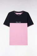 T-shirt brodé en coton bicolore rose coupe droite