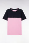 Straight-fit two-tone pink embroidered cotton T-shirt