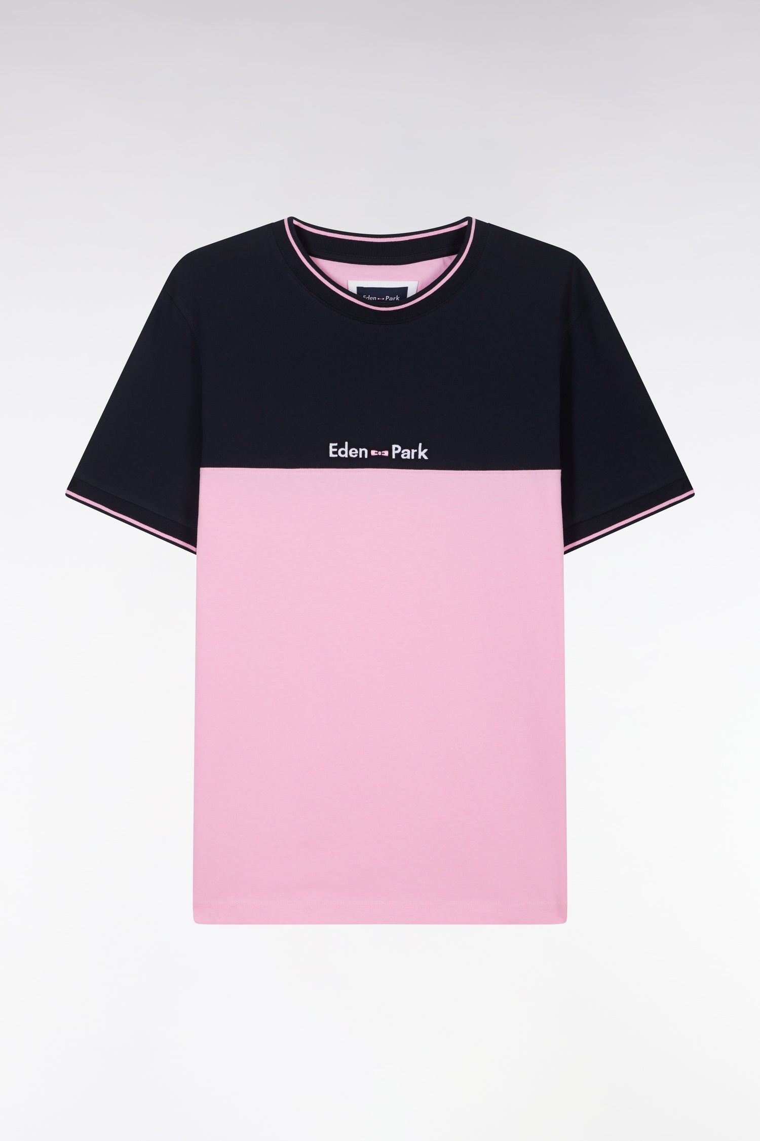 T-shirt brodé en coton bicolore rose coupe droite