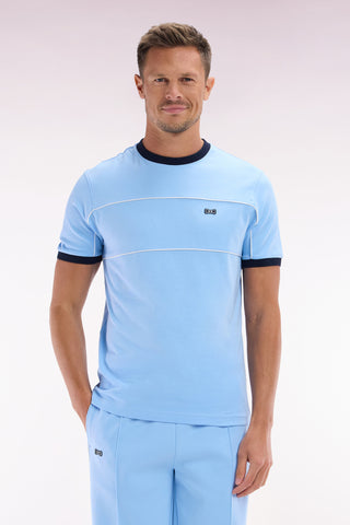 Straight-fit sky blue cotton jersey T-shirt with contrasting details