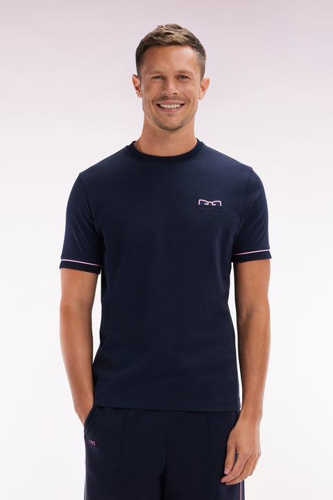 Straight-fit two-tone navy cotton T-shirt with Eden Park French Flair embroidery - Image 1