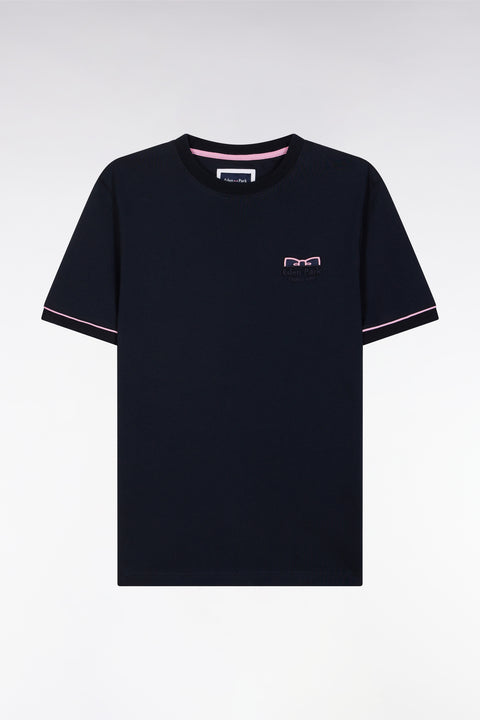 Straight-fit two-tone navy cotton T-shirt with Eden Park French Flair embroidery - Image 2