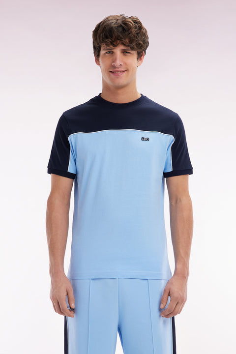 Straight-fit two-tone sky blue cotton jersey T-shirt - Image 1