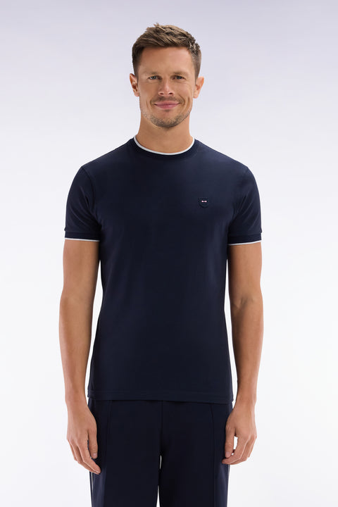 Slim-fit navy stretch cotton T-shirt - Image 1