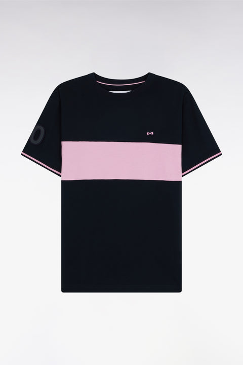 T-shirt en coton marine et rose coupe décontractée - Image 1