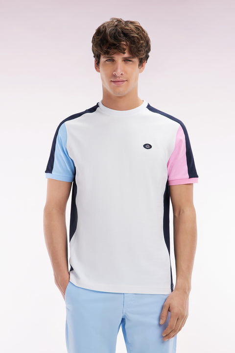 Straight-fit white cotton colorblock T-shirt - Image 1