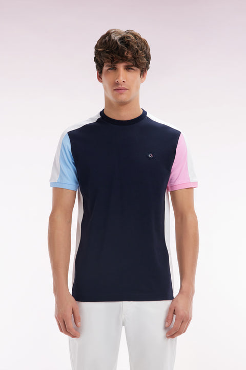 Straight-fit navy cotton colorblock T-shirt - Image 1
