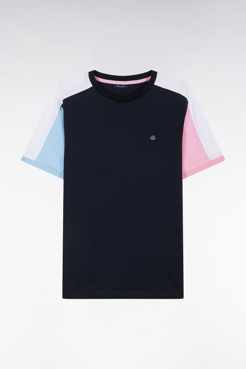 Straight-fit navy cotton colorblock T-shirt - Image 2