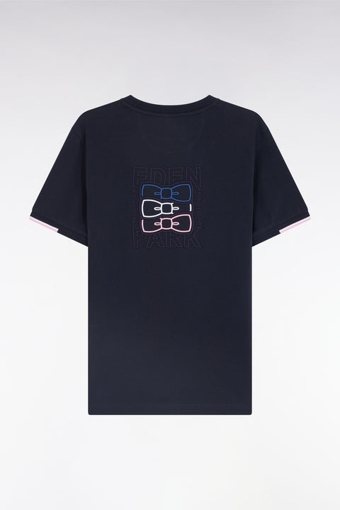 Straight-fit navy cotton T-shirt with back embroidery - Image 2