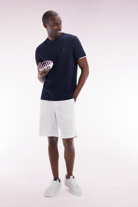 Straight-fit navy cotton T-shirt with back embroidery - Image 3