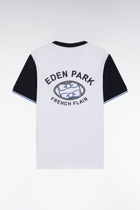 T-shirt en coton blanc et marine broderie dos coupe droite - Image 2