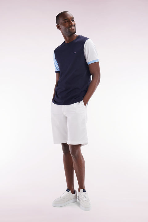 Straight-fit colorblock T-shirt in navy cotton with 10 embroidery - Image 3