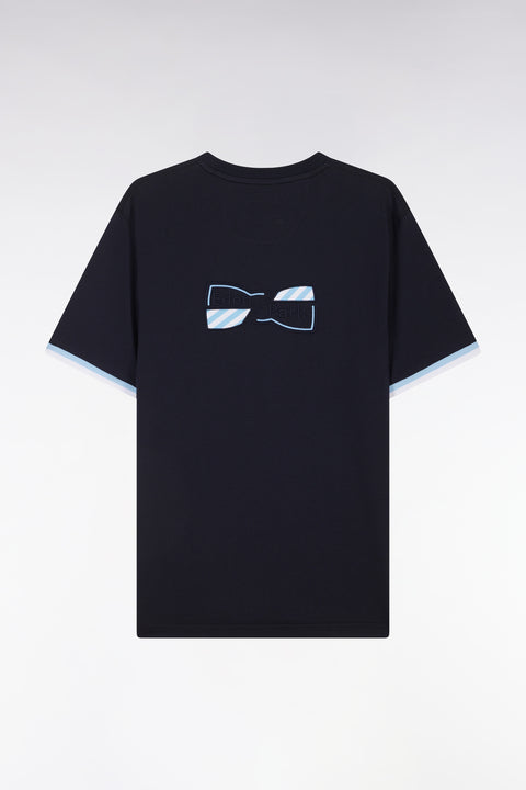 T-shirt en coton marine broderie nœud papillon coupe droite - Image 1