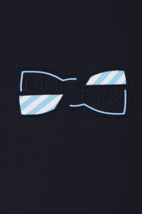 T-shirt en coton marine broderie nœud papillon coupe droite - Image 2