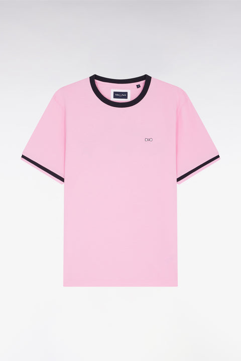 Straight-fit pink cotton T-shirt with Eden Park bow tie embroidery - Image 1