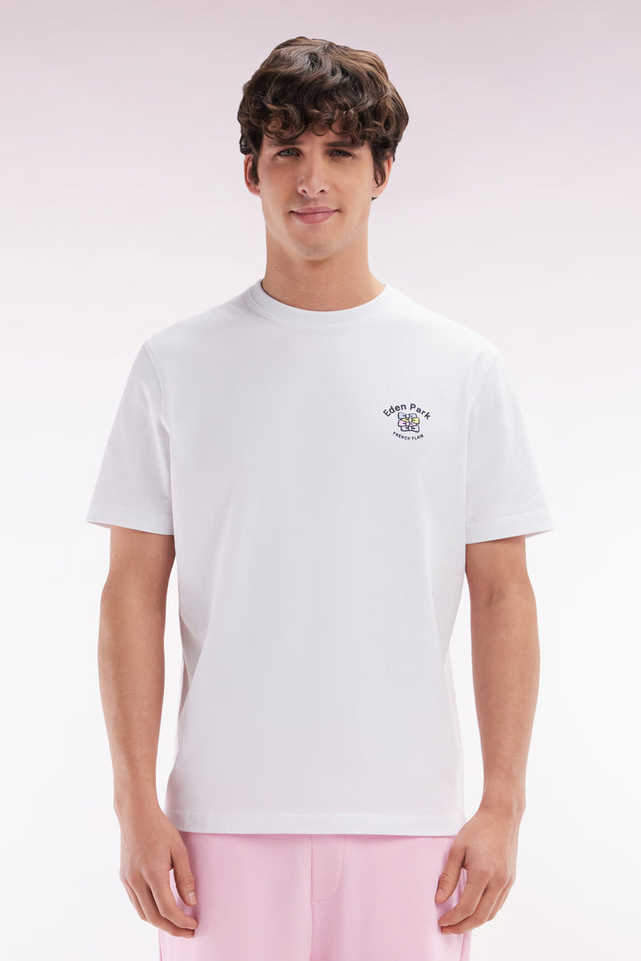 T-shirt en coton blanc broderie multicolore coupe décontractée