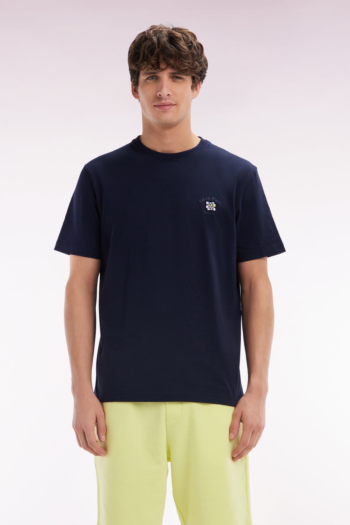 Navy cotton T-shirt with multicolored embroidery, relaxed fit