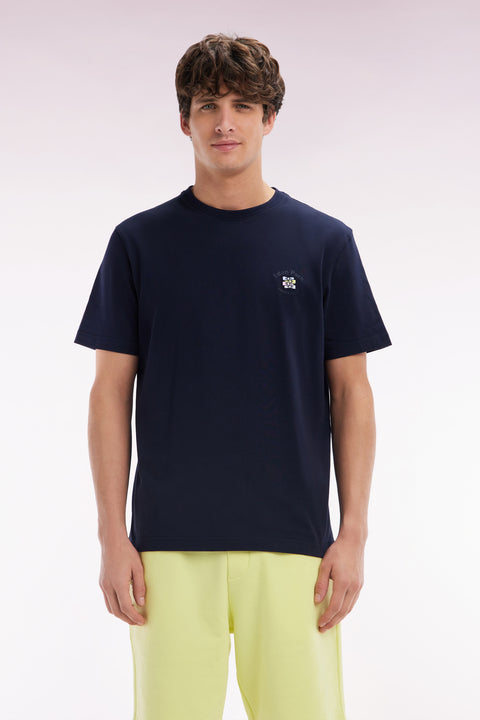 Navy cotton T-shirt with multicolored embroidery, relaxed fit - Image 1