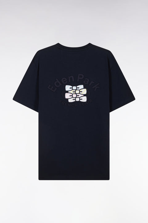 Navy cotton T-shirt with multicolored embroidery, relaxed fit - Image 2