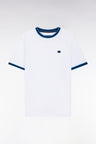T-shirt en coton blanc à bords-côtes bleus coupe décontractée