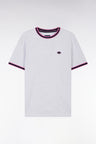 T-shirt en coton gris à bords-côtes roses coupe décontractée
