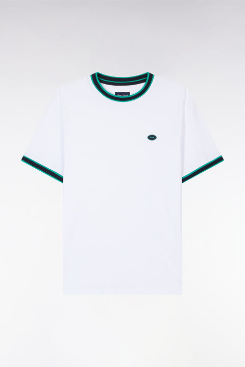 T-shirt en coton blanc à bords-côtes verts coupe décontractée - Image 2