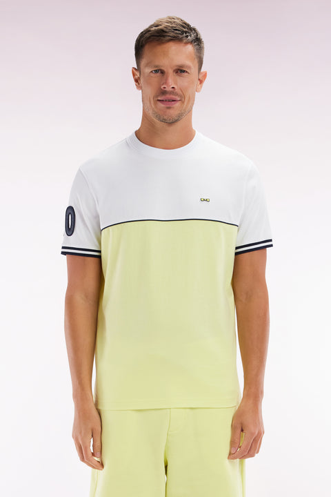 T-shirt bicolore en coton jaune coupe décontractée - Image 1