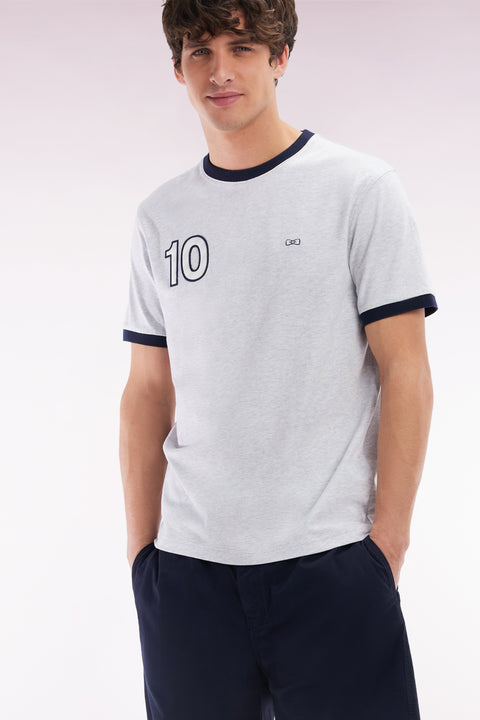 T-shirt en coton gris broderie 10 coupe décontractée - Image 3