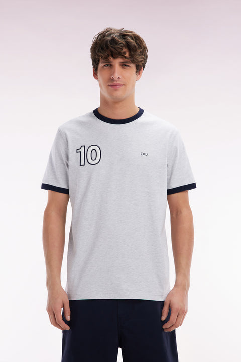 T-shirt en coton gris broderie 10 coupe décontractée - Image 1