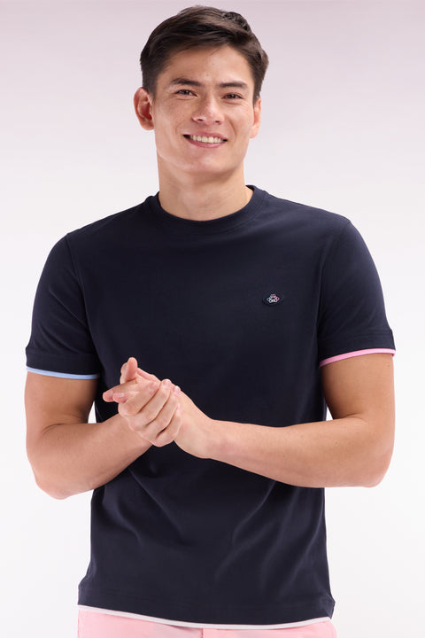 UNA T-shirt in navy colored sleeves straight cut - Image 3