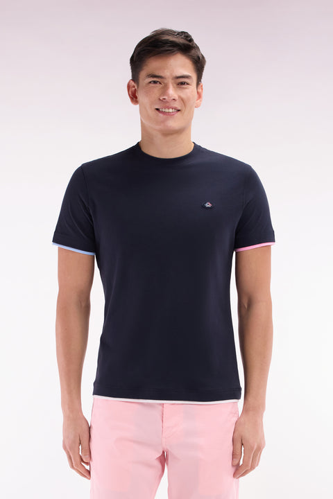 UNA T-shirt in navy colored sleeves straight cut - Image 1