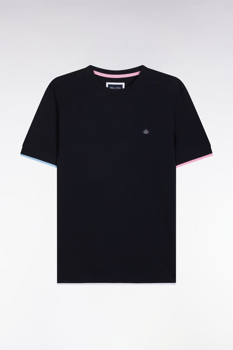 UNA T-shirt in navy colored sleeves straight cut - Image 2