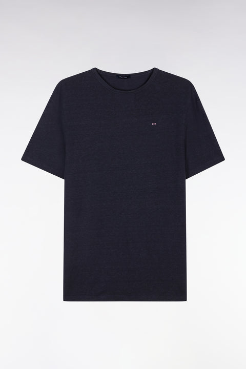 T-shirt uni en lin stretch marine coupe droite - Image 2