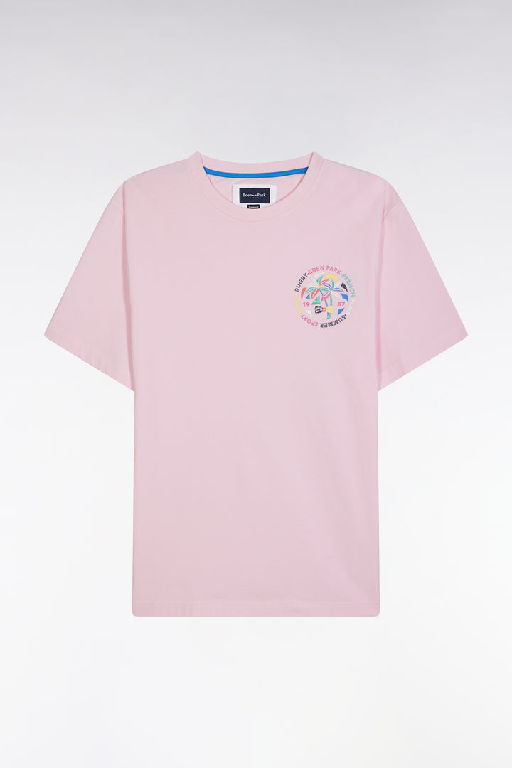 T-shirt en coton rose sérigraphie multicolore coupe décontractée