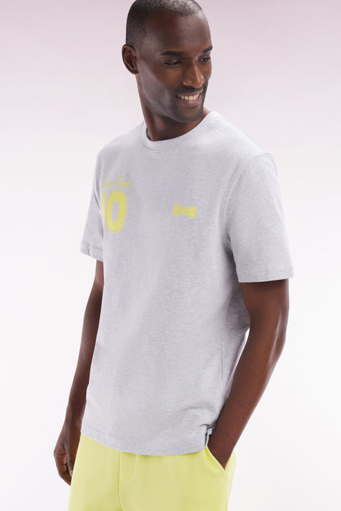 T-shirt 10 en coton gris et jaune coupe décontractée - Image 3